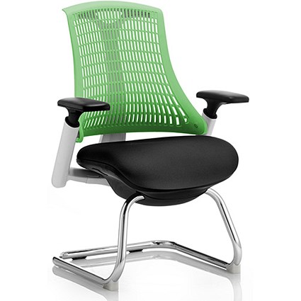 Flex Visitor Chair, White Frame, Black Seat, Green Back