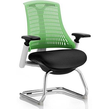 Flex Visitor Chair, White Frame, Black Seat, Green Back, Built