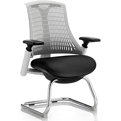 Flex Visitor Chair, White Frame, Black Seat, Off-white Back