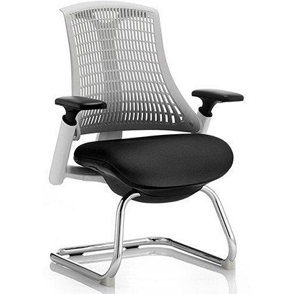Flex Visitor Chair, White Frame, Black Seat, Off-white Back, Built