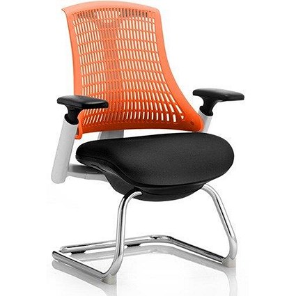 Flex Visitor Chair, White Frame, Black Seat, Orange Back, Built