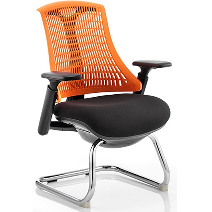 Flex Visitor Chair, Black Frame, Black Seat, Orange Back