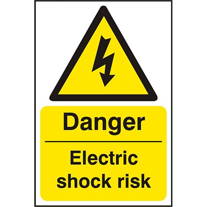 B-Safe Danger Electric Shock Risk Sign, 200x300mm, Self Adhesive, Pack of 5