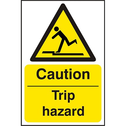 B-Safe Caution Trip Hazard Sign, 200x300mm, Self Adhesive, Pack of 5
