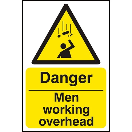 B-Safe Danger Men Working Overhead Sign, 200x300mm, Self Adhesive, Pack of 5
