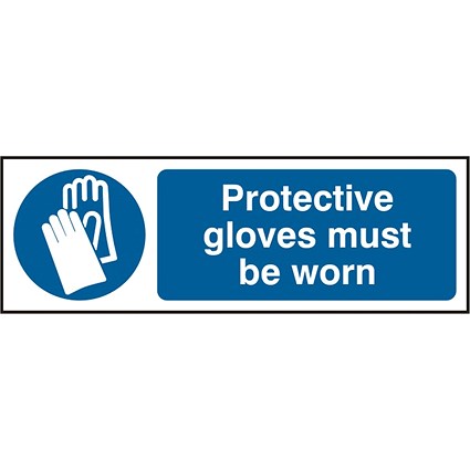B-Safe Protective Gloves Must Be Worn Sign, 300x100mm, PVC, Pack of 5