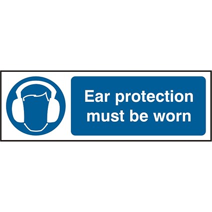 B-Safe Ear Protection Must Be Worn Sign, 300x100mm, PVC, Pack of 5