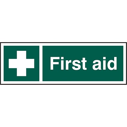 B-Safe First Aid Sign, 300x100mm, PVC, Pack of 5