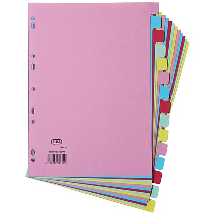 Elba Recycled Subject Dividers, 15-Part, Blank Multicolour Tabs, A4, Multicolour