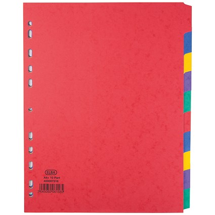 Elba Heavyweight Subject Dividers, Extra Wide, 10-Part, Blank Multicolour Tabs, A4, Multicolour