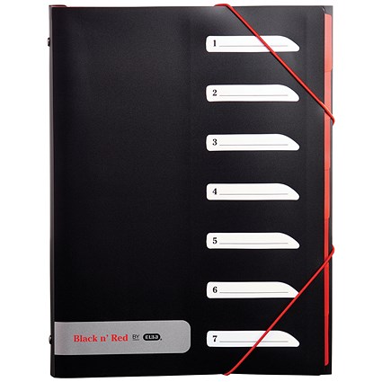Black n' Red Sorter with Tabs, 7-Part, A4, Black