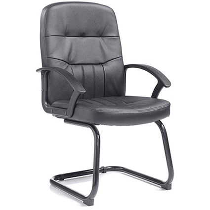Cavalier Leather Visitor Chair With Fixed Arms - Black