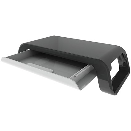 Contour Ergonomics Monitor Stand with Drawer, Adjustable Height, Black