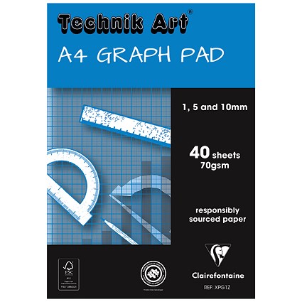 Clairefontaine Technik Art 110mm Graph Pad, A4, 70gsm, 40 Sheets