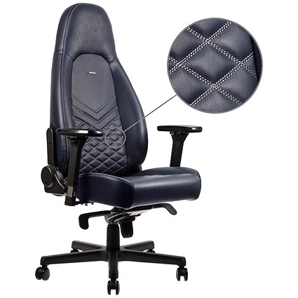 Noblechairs ICON Gaming Chair, Real Leather, Blue & Grey