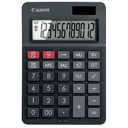 Canon AS-120 II Desktop Calculator, 12 Digit, Solar and Battery Power, Black