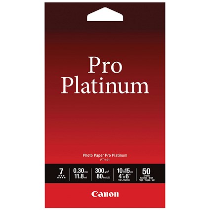 Canon 100mm x 150mm Pro Platinum Photo Paper, Glossy, 300gsm, Pack of 50