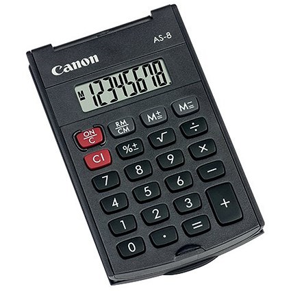 Canon AS-8 Handheld Calculator, 8 Digit, Battery Powered, Black