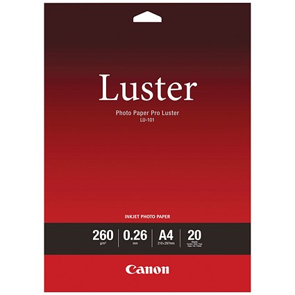 Canon A4 Pro Luster Photo Paper, Semi-Gloss, 260gsm, Pack of 20
