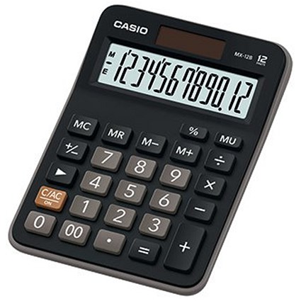 Casio MX-12B Desktop Calculator, 12 Digit, Solar and Battery Power, Black