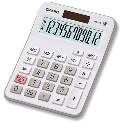 Casio MX-12B Desktop Calculator, 12 Digit, Solar and Battery Power, White