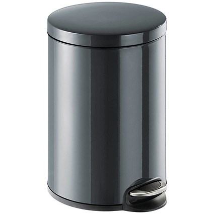 Durable Powder Coated Metal Pedal Bin Round 20 Litre Charcoal