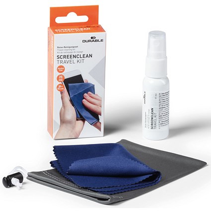 Durable Screenclean Travel Kit Contains 25ml Cleaning Spray Microfibre Cloth Microfibre Bag