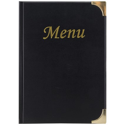 Securit Basic Range Menu Book Cover, A5, 4 Fixed Double-sided Inserts, Black