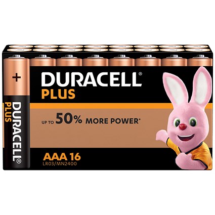 Duracell Plus Power Alkaline Battery, 1.5V, AAA, Pack of 16