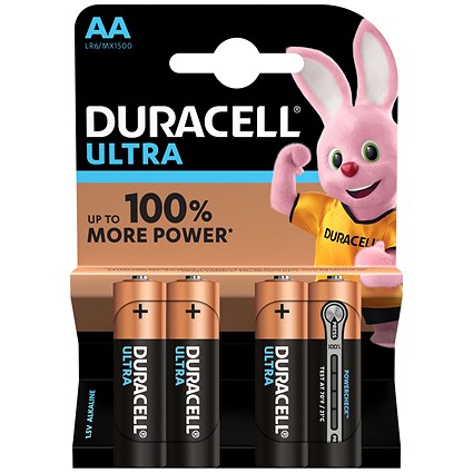Duracell Ultra Power MX1500 Batteries, 1.5V, AA, Pack of 4