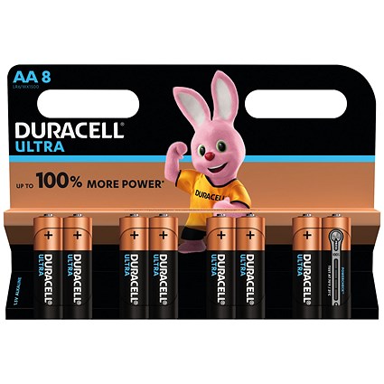 Duracell Ultra Power MX1500 Alkaline Battery, 1.5V, AA, Pack of 8