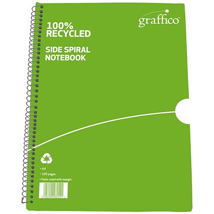Graffico Recycled Wirebound Notebook, A4, Ruled, 100 Pages, Pack of 10