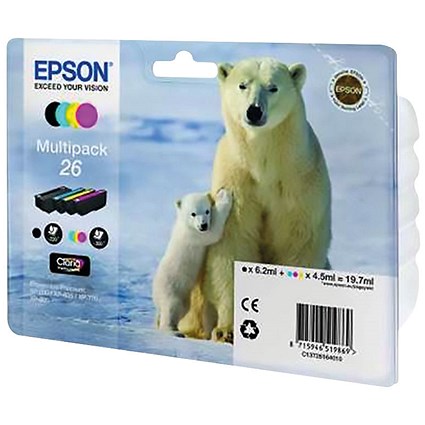 Epson 26 Inkjet Cartridge Multipack - Black, Cyan, Magenta and Yellow (4 Cartridges)