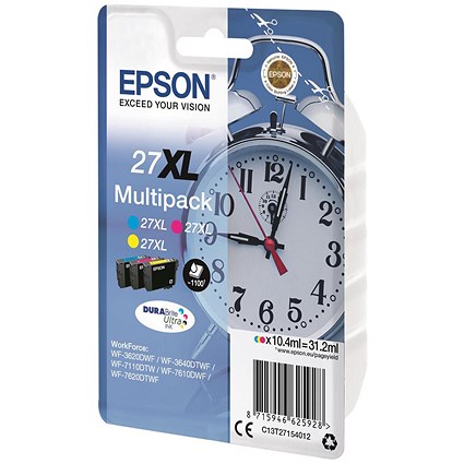 Epson 27XL High Yield Inkjet Cartridge Colour Multipack, 3 cartridges, Cyan, Magenta and Yellow