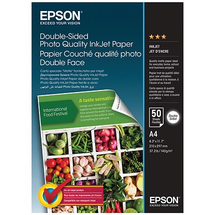 Epson A4 Double-sided Photo Quality Paper, Matte, 140gsm, Pack of 50