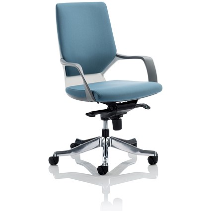 Xenon Medium Back Executive Chair, White Frame, Blue Fabric, Built