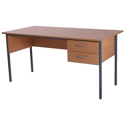 Basix Rectangular Desk / 1500mm Wide / 2-Drawer Pedestal / Beech