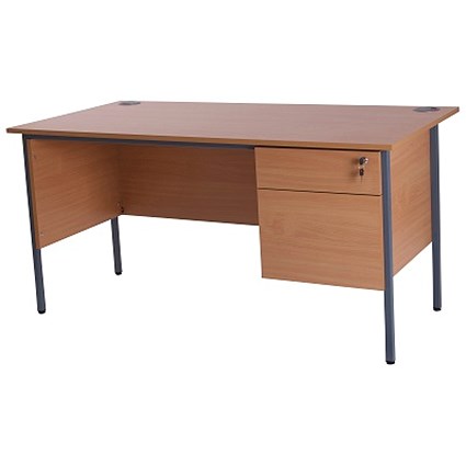 Retro Rectangular Desk / 1500mm Wide / 2-Drawer Pedestal / Beech
