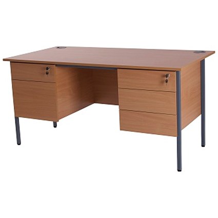 Retro Rectangular Desk / 1500mm Wide / 2 Pedestals / Beech