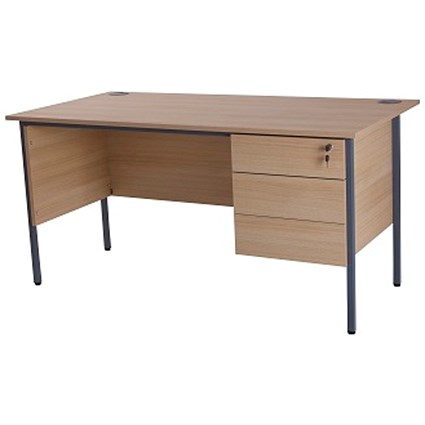 Retro Rectangular Desk / 1200mm Wide / 3-Drawer Pedestal / Oak