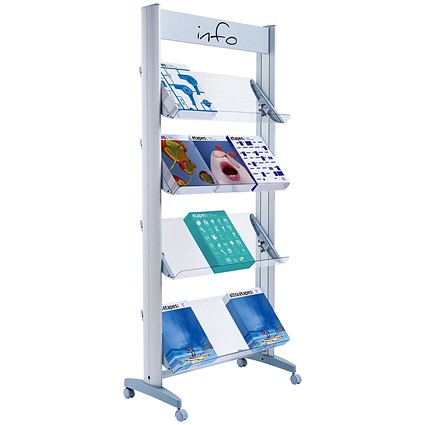 Fast Paper Mobile Literature Display, Single-Sided, 12 Compartments, Silver