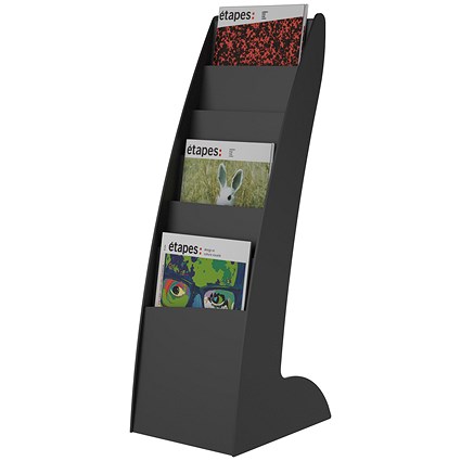 Fast Paper Floorstanding Literature Display, Curved, 6 x A4 Slots, Black