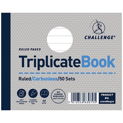 Challenge Wirebound Carbonless Triplicate Book, Ruled, 50 Sets, 105x130mm, Pack of 5