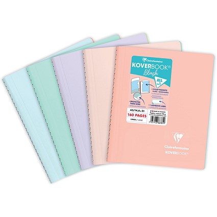 Clairefontaine Koverbook Blush Wirebound Notebook, A5, Ruled, 160 Pages, Assorted, Pack of 5
