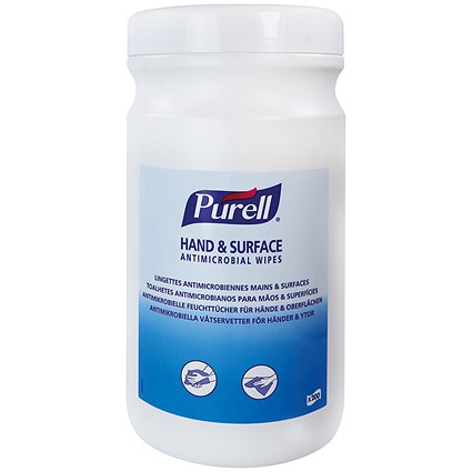 Purell Hand and Surface Antimicrobial Wipes Tub, 200 Sheets, Pack of 6