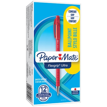 Paper Mate Flexgrip Ultra Ball Point Pen, Medium, Red, Pack of 12