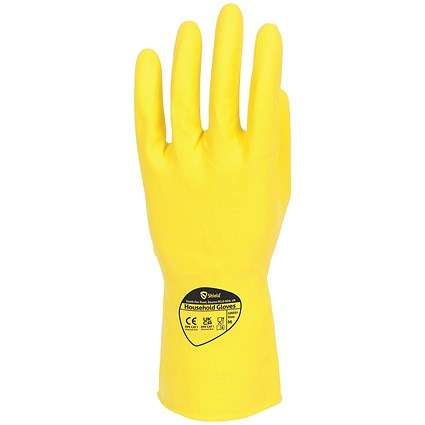 Shield Rubber Household Gloves, Medium, Yellow, Pack of 12