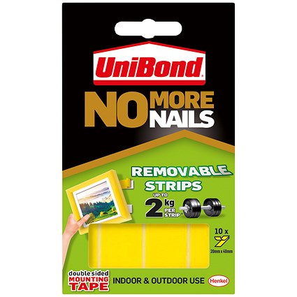 No More Nails Removable Adhesive Strips 20x40mm Yellow (Pack of 10)