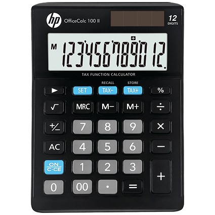 HP OfficeCalc 100 II Desktop Calculator, 12 Digit, Solar and Battery Power, Black
