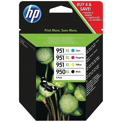 HP 950XL Black & HP 951XL Colour High Yield Ink Cartridges (4 Cartridges) C2P43AE